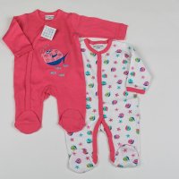 G1472: Baby Girls Fish 2 Pack Cotton Sleepsuits (0-9 Months)